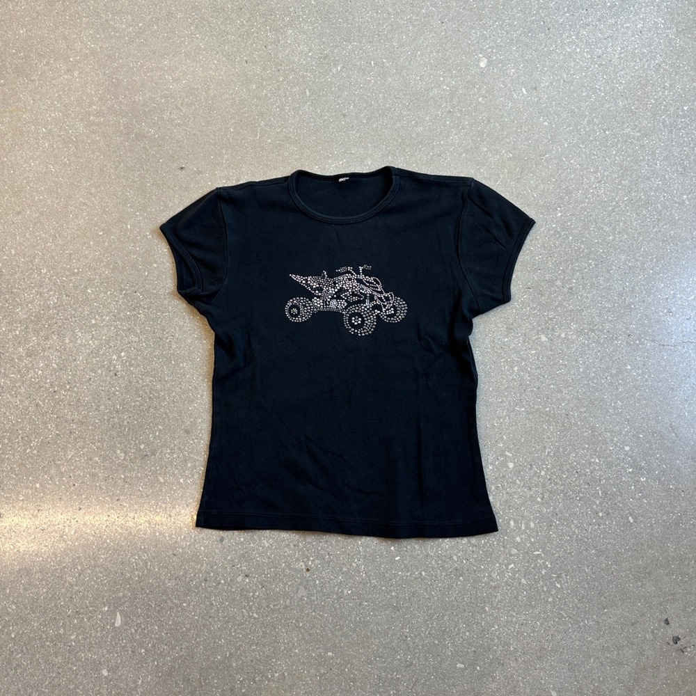 Bella Black ATV Graphic Rhinestone T Shirt Women's XS